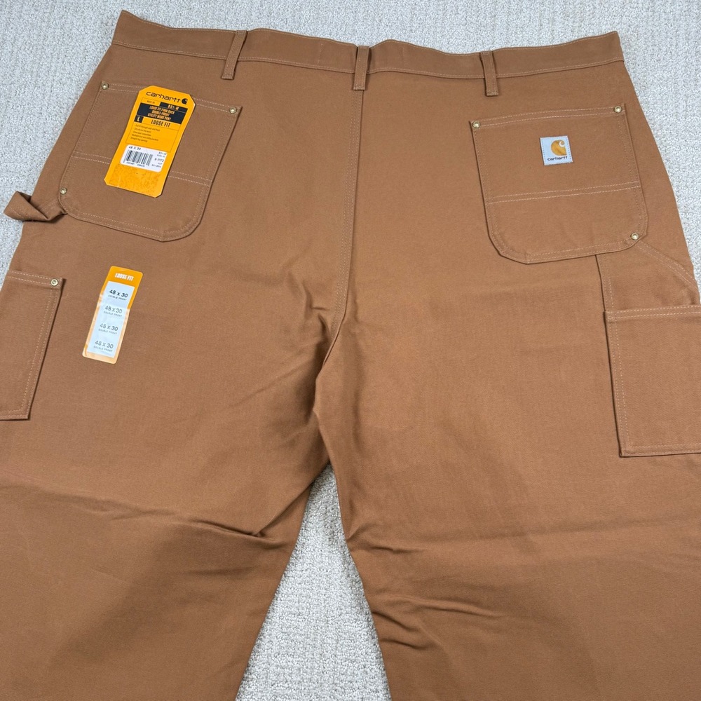 NEW Carhartt Mens 48x30 Brown Loose Fit Firm Duck Double Front Work Pants B01-M
